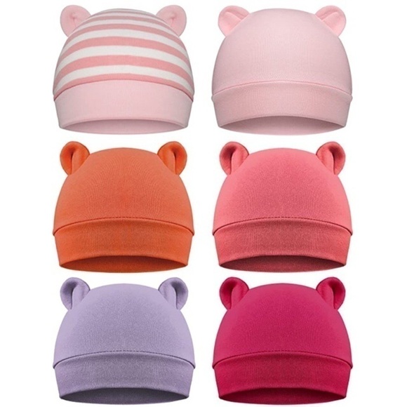 NWT GEYOGA - 6-Piece Newborn Baby Hat with Bear Ears for 0-3mos. - Picture 2 of 8